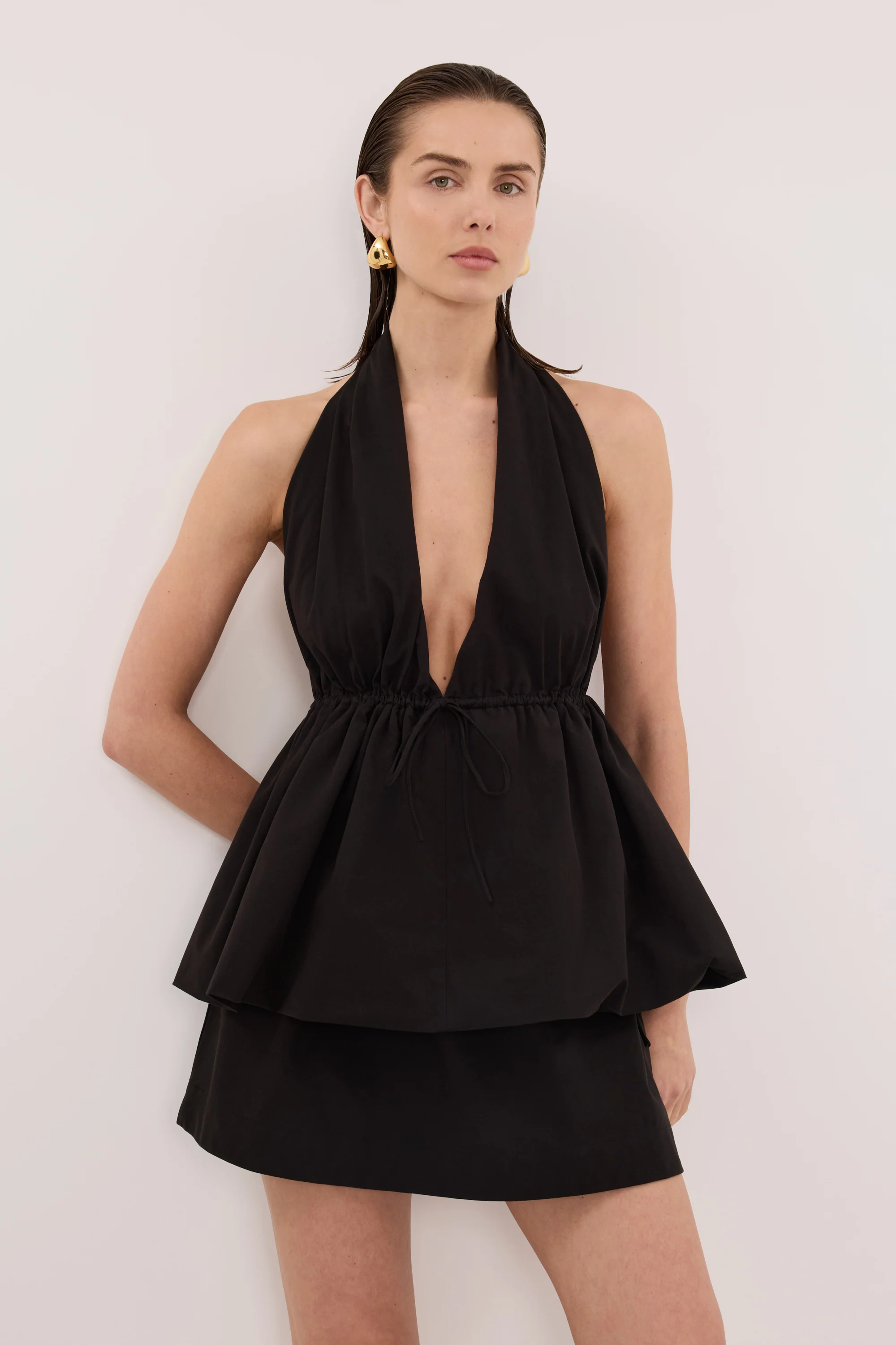 TAMMY BLACK SLEEVELESS COTTON HALTER TOP - Image 3