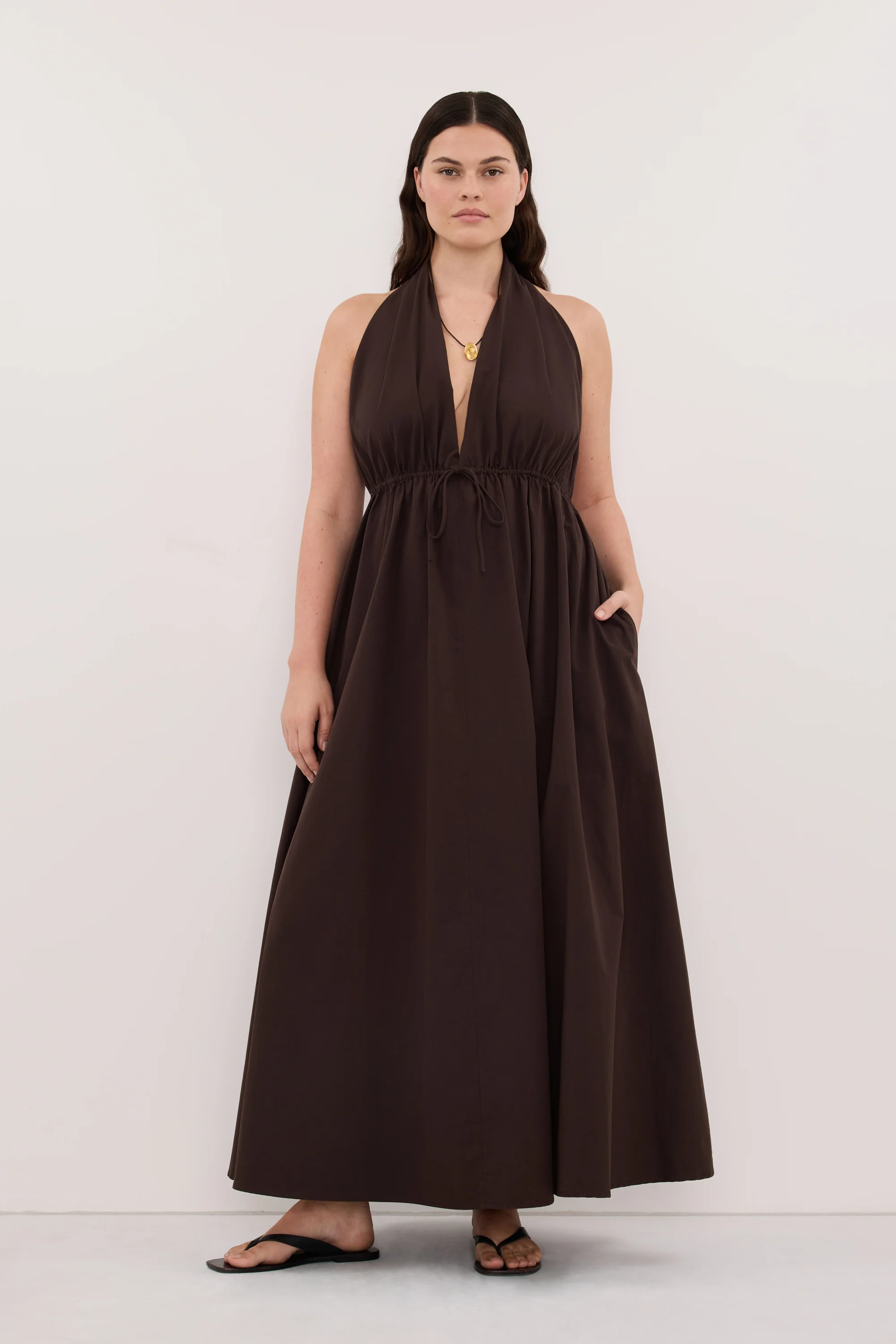 TAMMY BURNT CHOC SLEEVELESS COTTON MIDI DRESS - Image 7