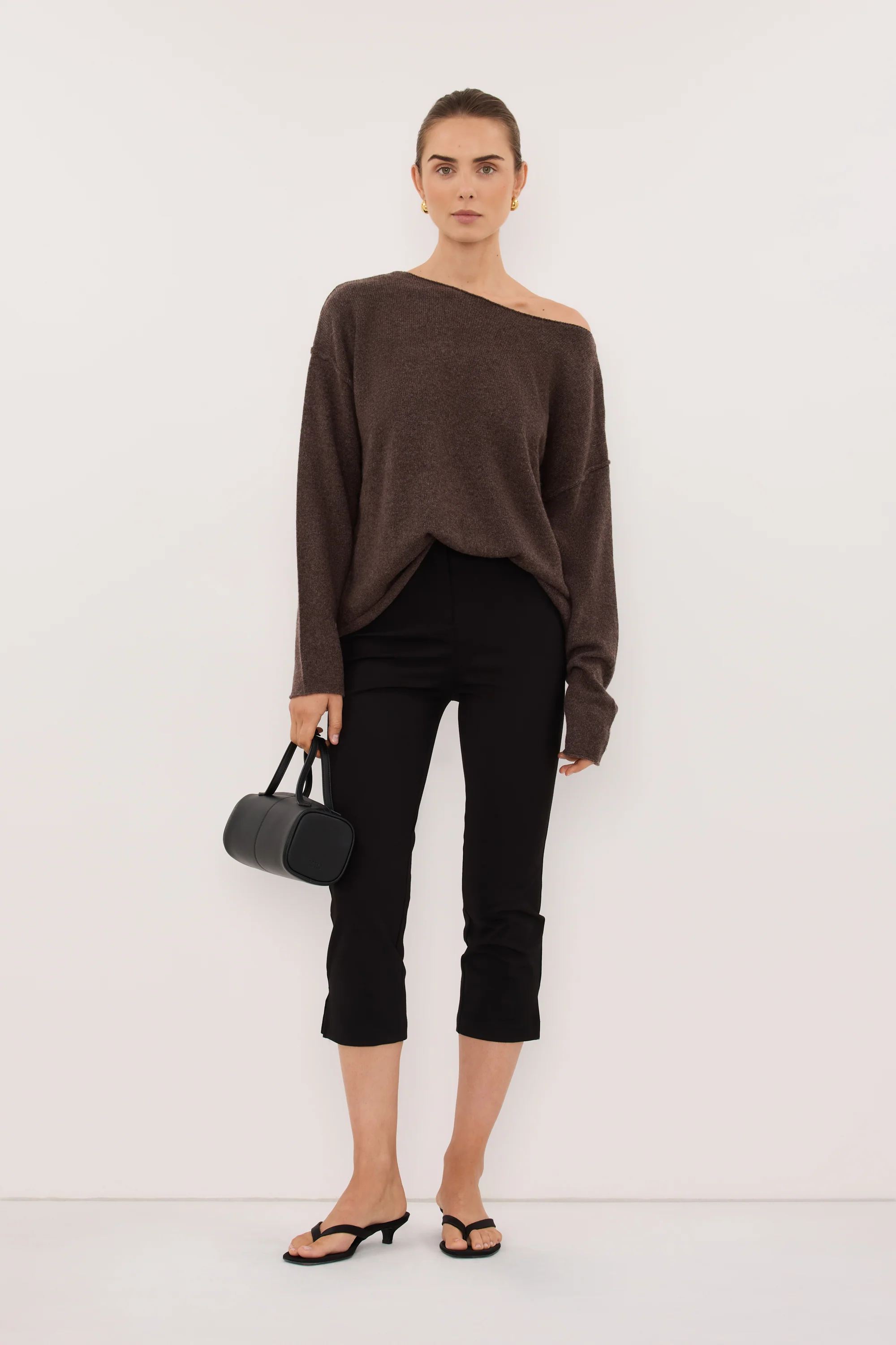TESS CHOC MARLE BOATNECK KNIT JUMPER