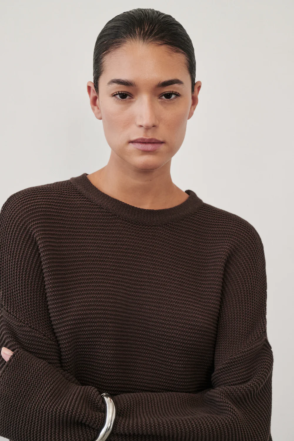 THEA BURNT CHOC COTTON KNIT JUMPER - Image 2