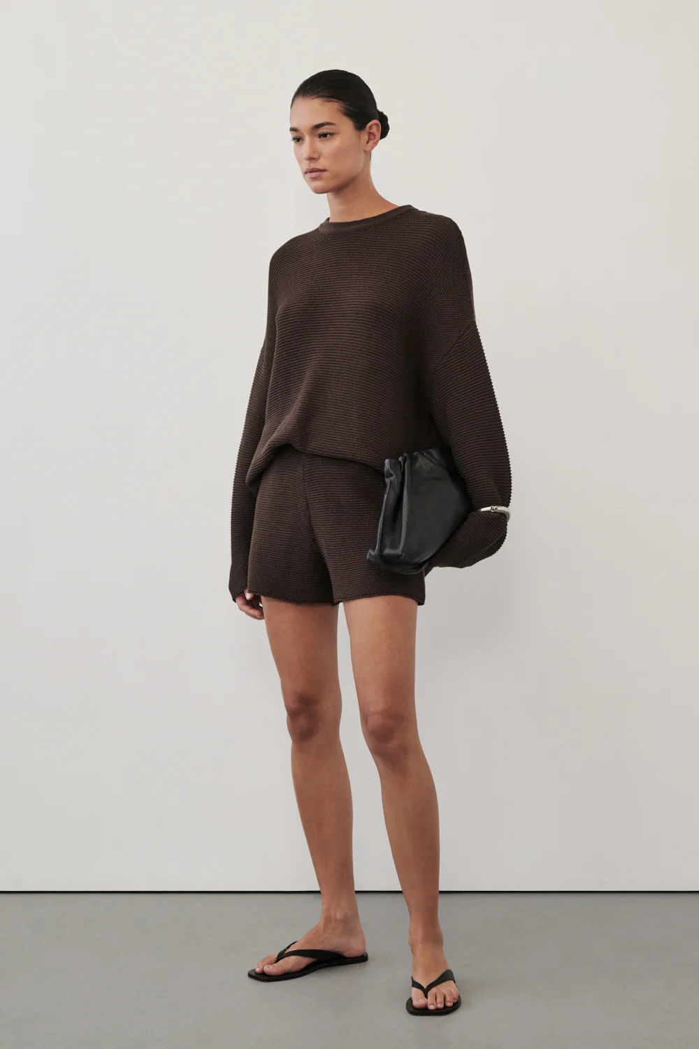 THEA BURNT CHOC COTTON KNIT SHORTS - Image 2