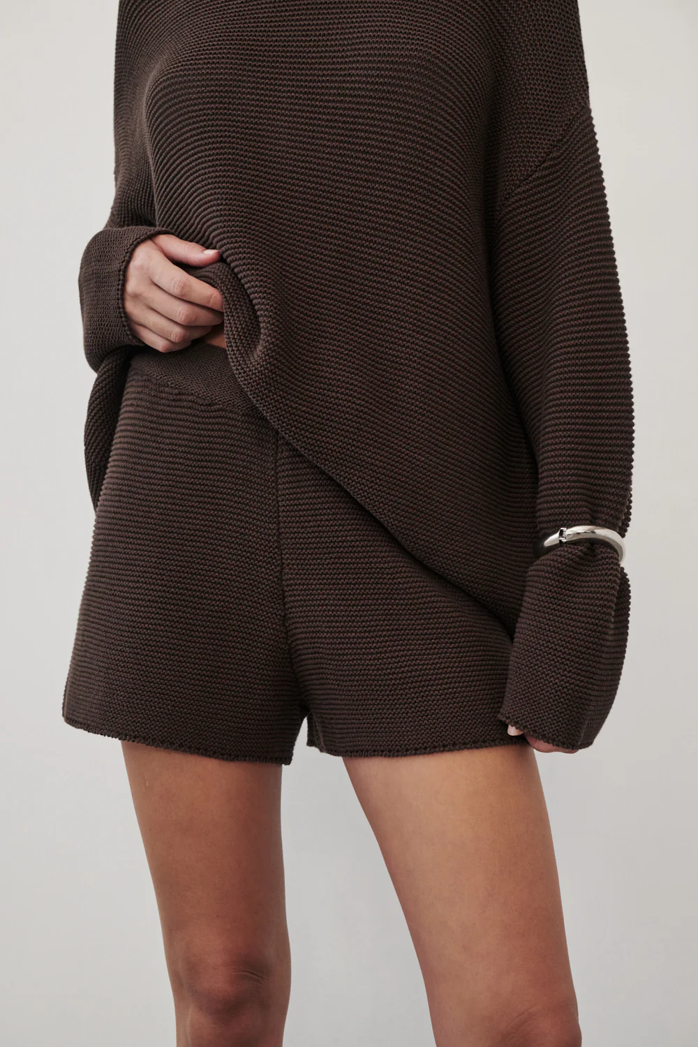 THEA BURNT CHOC COTTON KNIT SHORTS - Image 4