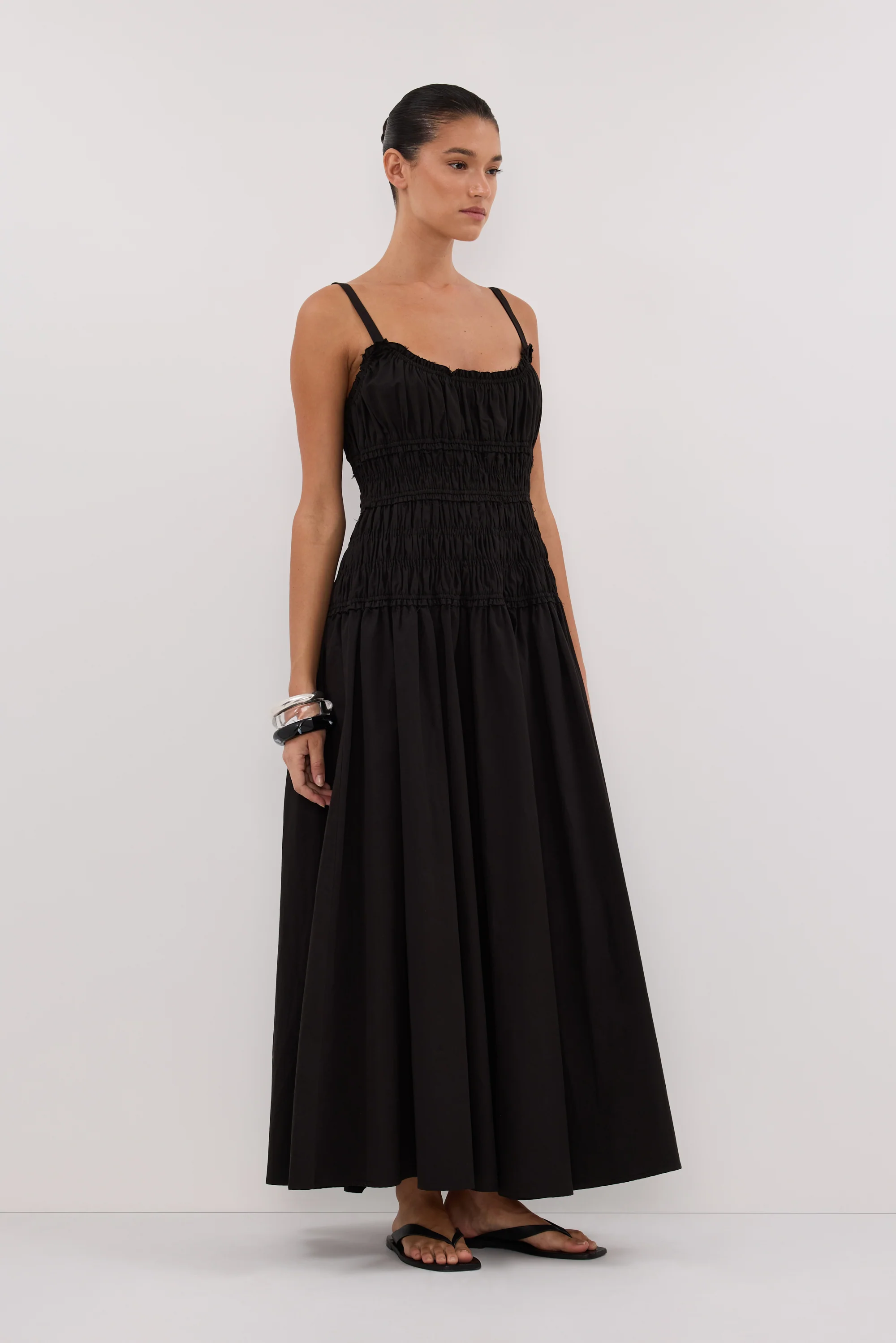 TOBY BLACK COTTON MIDI DRESS - Image 3