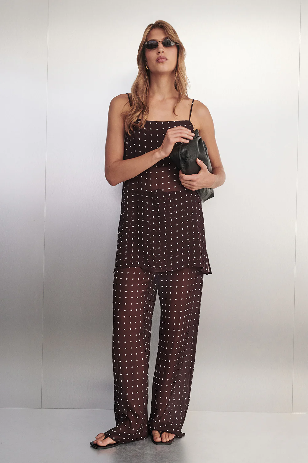 VANESSA BITTER CHOC SLEEVELESS SPOT CAMI TOP