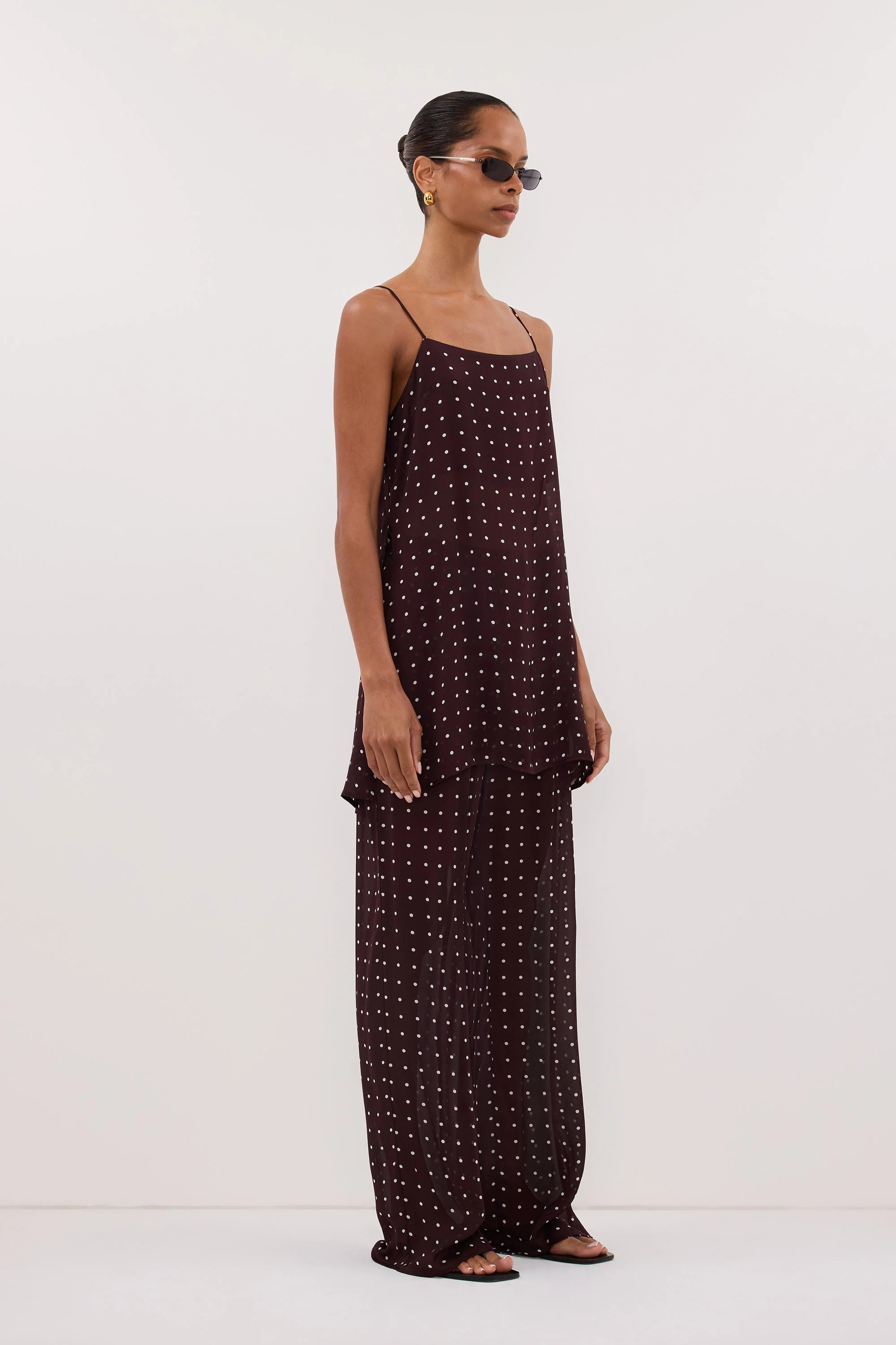 VANESSA BITTER CHOC SLEEVELESS SPOT CAMI TOP - Image 4