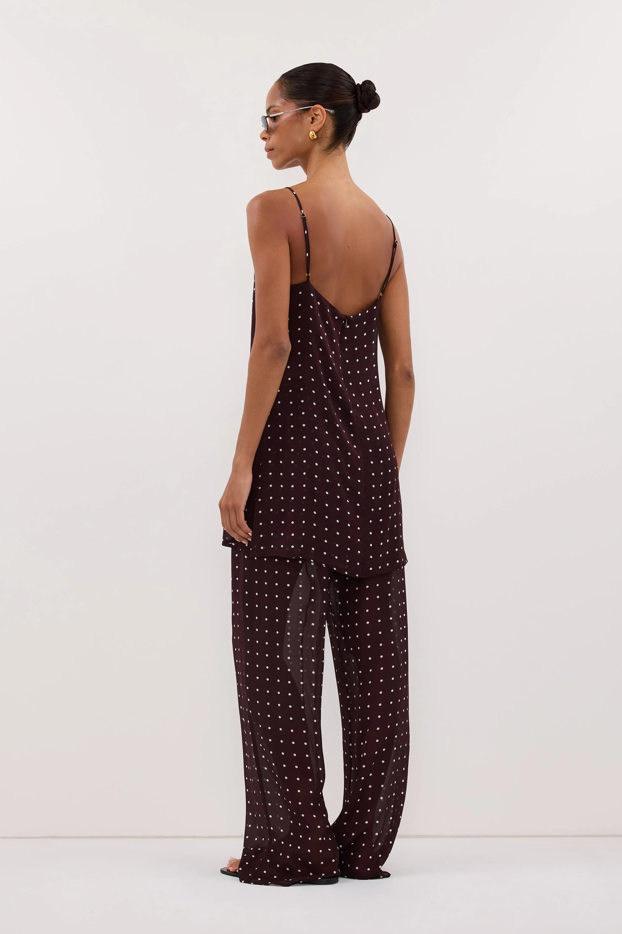 VANESSA BITTER CHOC SLEEVELESS SPOT CAMI TOP - Image 5