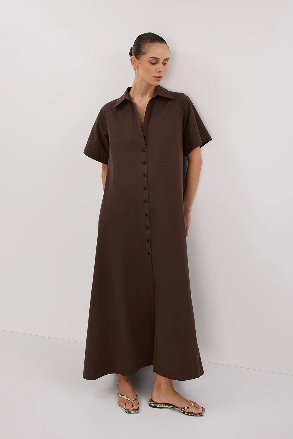 VIOLET BITTER CHOC SHIRT MIDI DRESS - Image 6
