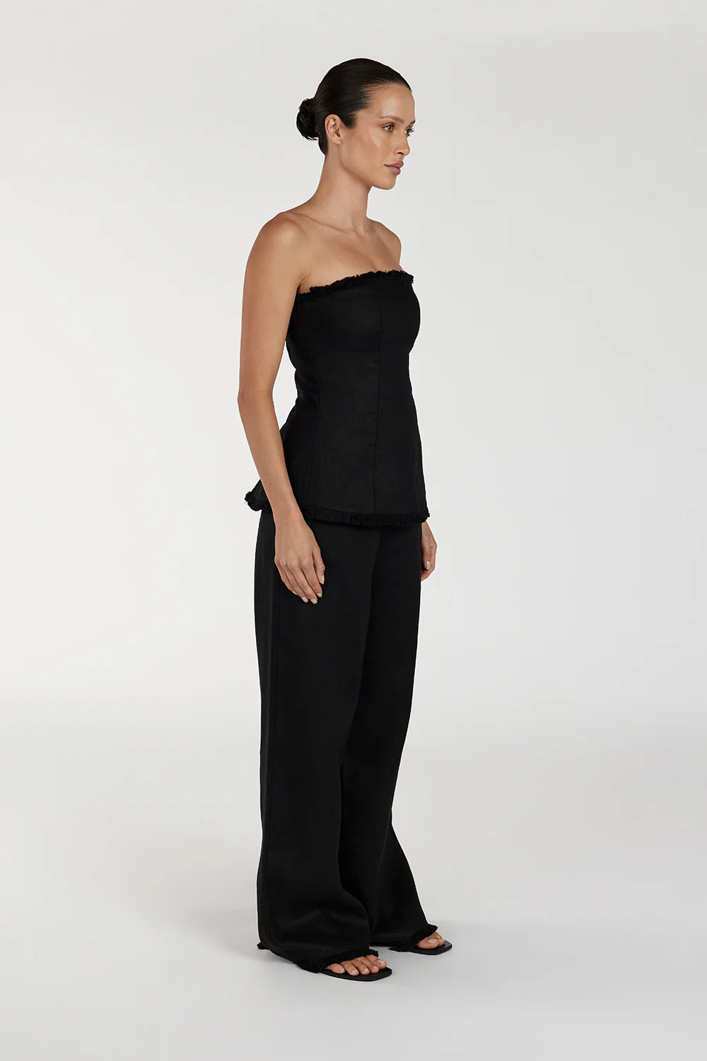 ZAHARA BLACK LINEN FRINGED PANT - Image 3